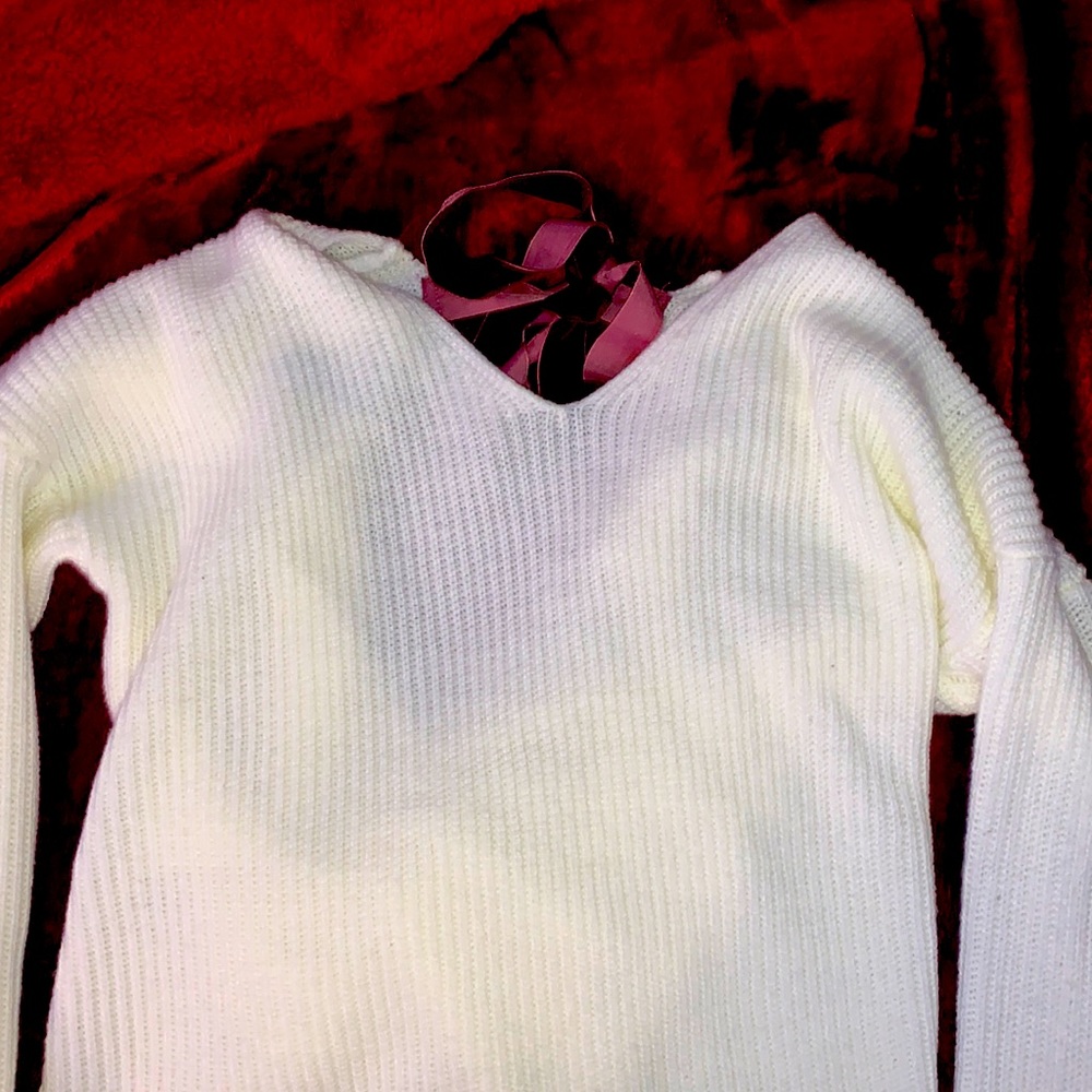 white open back , tie back sweater